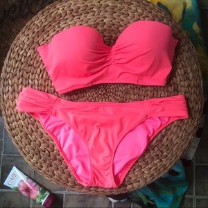 Bikini Separates: Coral Corset Back Bandeau Top
